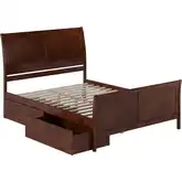Portland Queen Platform Bed w/ Footboard & Drawers in Walnut Wood