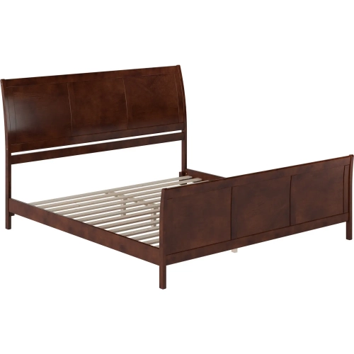 Portland King Low Profile Platform Bed w/ Footboard in Walnut Wood