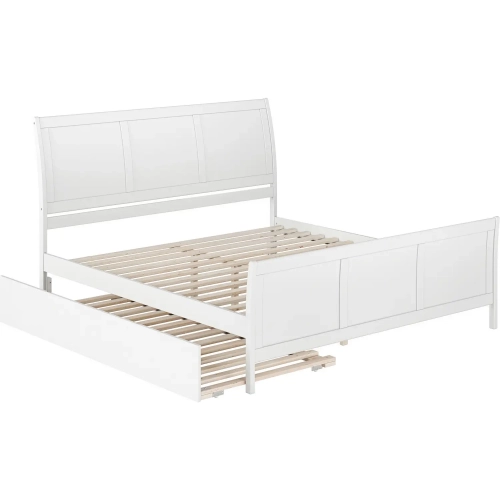 Portland King Platform Bed w/ Footboard & Twin XL Trundle in White Wood