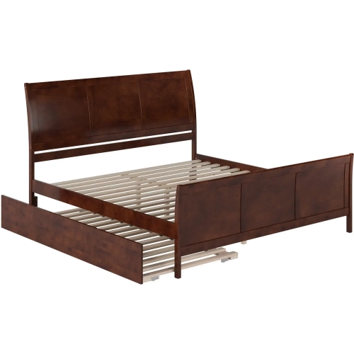 Portland King Platform Bed w/ Footboard & Twin XL Trundle in Walnut Wood