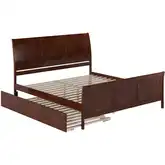 Portland King Platform Bed w/ Footboard & Twin XL Trundle in Walnut Wood