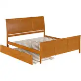 Portland King Platform Bed w/ Footboard & Twin XL Trundle in Toffee Wood