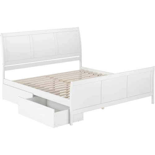 Portland King Platform Bed w/ Footboard & Drawers in White Wood