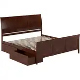 Portland King Platform Bed w/ Footboard & Drawers in Walnut Wood
