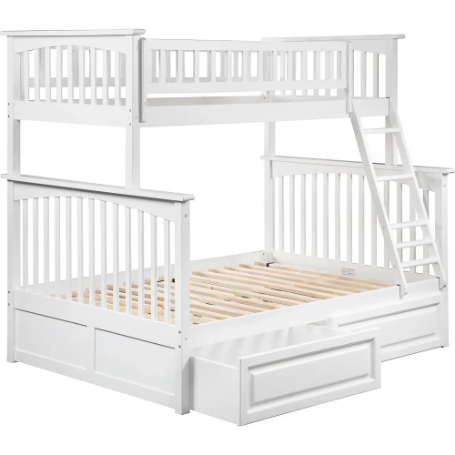 Columbia Twin over Full Bunk Bed with 2 Raised Panel Drawers in White