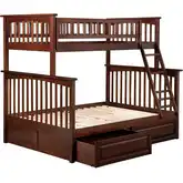 Columbia Twin over Full Bunk Bed with 2 Raised Panel Drawers in Antique Walnut