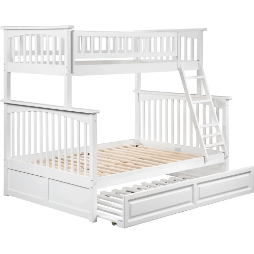 Columbia Twin over Full Bunk Bed with Raised Panel Trundle in White