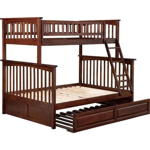 Columbia Twin over Full Bunk Bed with Raised Panel Trundle in Antique Walnut