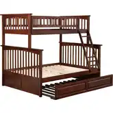 Columbia Twin over Full Bunk Bed with Raised Panel Trundle in Antique Walnut