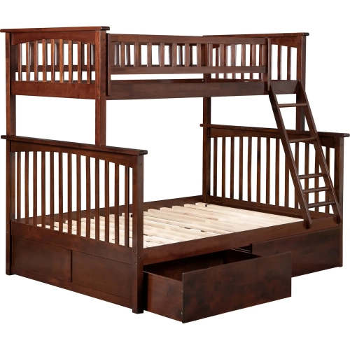 Columbia Twin over Full Bunk Bed with Urban Bed Drawers in Walnut