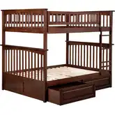 Columbia Full over Full Bunk Bed with 2 Raised Panel Bed Drawers in Antique Walnut