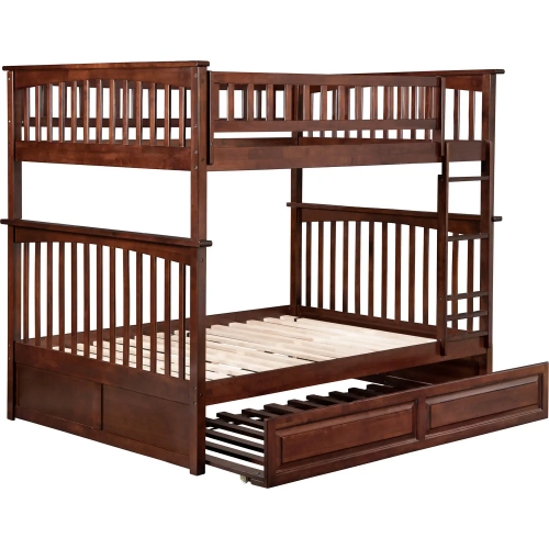 Columbia Full over Full Bunk Bed with Raised Panel Trundle in Antique Walnut