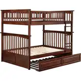 Columbia Full over Full Bunk Bed with Raised Panel Trundle in Antique Walnut