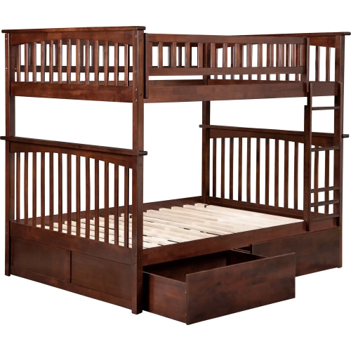 Columbia Full over Full Bunk Bed with Urban Bed Drawers in Walnut