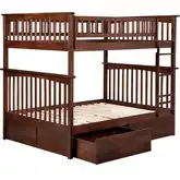 Columbia Full over Full Bunk Bed with Urban Bed Drawers in Walnut