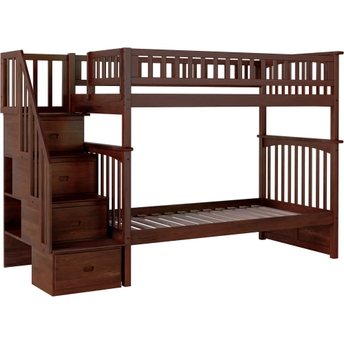 Columbia Staircase Twin over Twin Bunk Bed in Antique Walnut