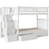 Columbia Staircase Twin over Twin Bunk Bed with 2 Raised Panel Drawers in White