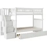 Columbia Staircase Twin over Twin Bunk Bed with Raised Panel Trundle in White