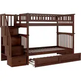 Columbia Staircase Twin over Twin Bunk Bed with Raised Panel Trundle in Antique Walnut