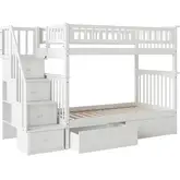 Columbia Staircase Twin over Twin Bunk Bed with Urban Bed Drawers in White