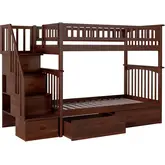 Columbia Staircase Twin over Twin Bunk Bed with Urban Bed Drawers in Walnut