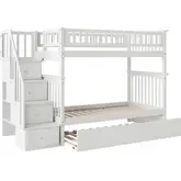 Columbia Staircase Twin over Twin Bunk Bed with Urban Trundle Bed in White