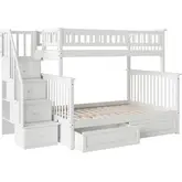 Columbia Staircase Twin over Full Bunk Bed with 2 Raised Panel Drawers in White