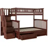 Columbia Staircase Twin over Full Bunk Bed with 2 Raised Panel Drawers in Antique Walnut