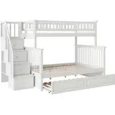 Columbia Staircase Twin over Full Bunk Bed with Raised Panel Trundle in White