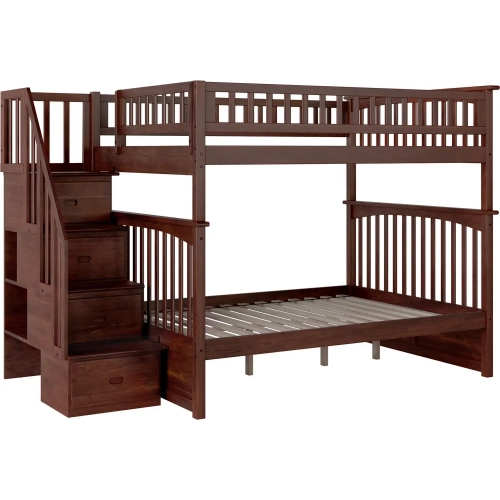 Columbia Staircase Full over Full Bunk Bed in Antique Walnut