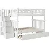 Columbia Staircase Full over Full Bunk Bed with Raised Panel Trundle in White