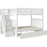 Columbia Staircase Full over Full Bunk Bed with Urban Trundle Bed in White