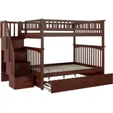 Columbia Staircase Full over Full Bunk Bed with Urban Trundle Bed in Walnut