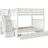 Columbia Staircase Bunk Bed Full over Full & Full Urban Trundle Bed in White