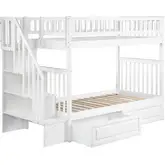 Woodland Staircase Twin over Twin Bunk Bed with 2 Raised Panel Drawers in White