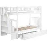 Woodland Staircase Twin over Twin Bunk Bed with Raised Panel Trundle in White