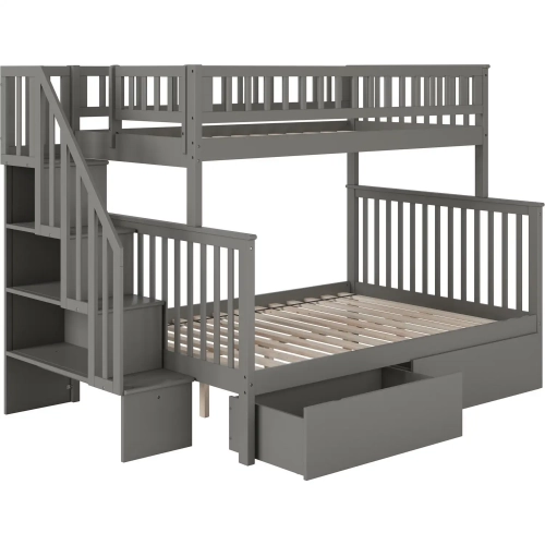 Woodland Staircase Twin over Full Bunk Bed & 2 Urban Drawers in Grey