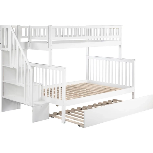 Woodland Staircase Twin over Full Bunk Bed with Twin Urban Lifestyle Trundle in White