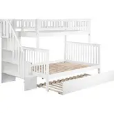 Woodland Staircase Twin over Full Bunk Bed with Twin Urban Lifestyle Trundle in White