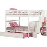Woodland Staircase Full over Full Bunk Bed with Twin Raised Panel Trundle in White
