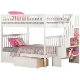 Woodland Staircase Full over Full Bunk Bed with 2 Urban Lifestyle Bed Drawers in White