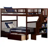 Woodland Staircase Full over Full Bunk Bed with 2 Urban Lifestyle Bed Drawers in Antique Walnut