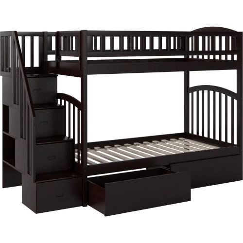 Westbrook Staircase Twin over Twin Bunk Bed with 2 Urban Bed Drawers in Espresso