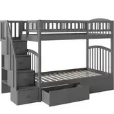 Westbrook Staircase Twin over Twin Bunk Bed with 2 Urban Bed Drawers in Grey