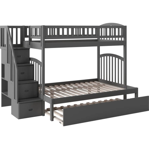 Westbrook Staircase Twin over Full Bunk Bed with Twin Urban Trundle Bed in Grey