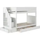 Dover Twin over Twin Staircase Bunk Bed with Storage Drawer & Twin Trundle in White