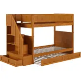 Dover Twin over Twin Staircase Bunk Bed with Storage Drawer & Twin Trundle in Light Toffee