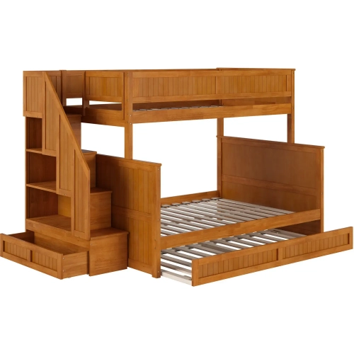 Dover Twin over Full Staircase Bunk Bed with Storage Drawer & Twin Trundle in Light Toffee