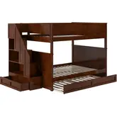 Dover Full over Full Staircase Bunk Bed with Storage Drawer & Twin Trundle in Walnut