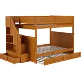 Dover Full over Full Staircase Bunk Bed with Storage Drawer & Twin Trundle in Light Toffee